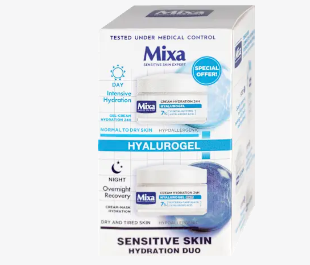 Mixa HYALUROGEL HYDRATION DUO za osetljivu kožu: dnevna + noćna krema za lice