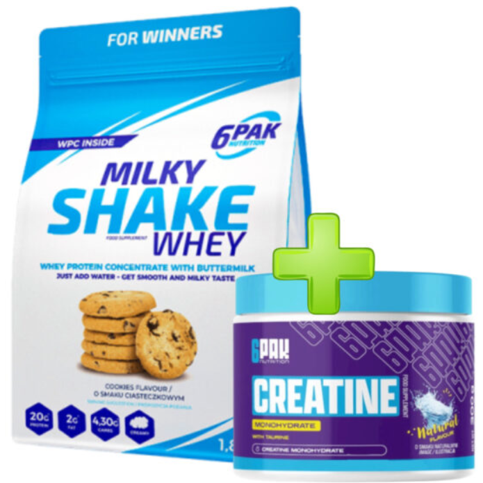 Milky whey shake 1.8kg + Creatine 300g – 6PAK