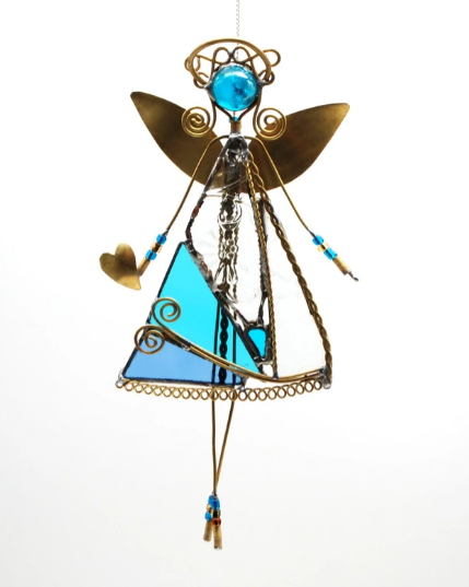 Anđeo,ukras za prozor -tirkiz