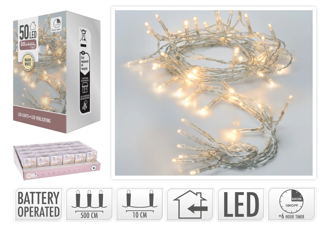 Lampice 50 led/5m transparent/warm white