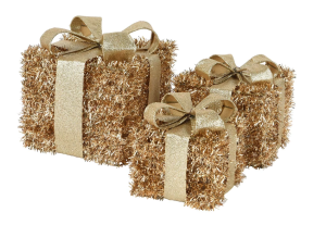 Dekoracija giftbox tinsel 3/1 gold