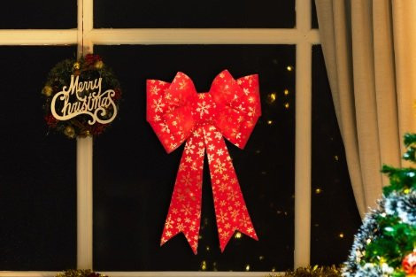 LED božićna mašna, zlatna i crvena, sa baterijama