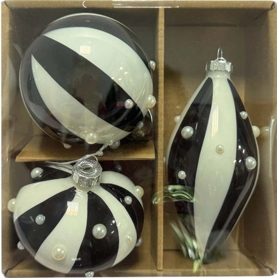 Set staklenih kugla 3/1 stripped black/white