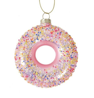 Stakleni ukras donut 8cmx8,6cm rose