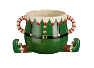 Novogodišnja zelena šolja u obliku vilenjaka