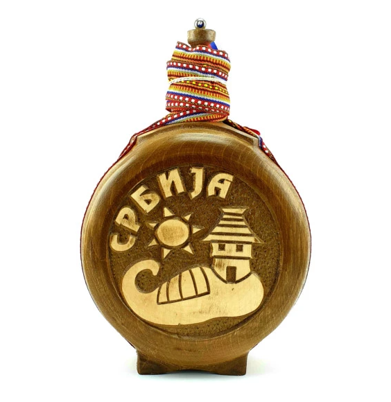 ČUTURA ZA RAKIJU 0.7l, OPANAK I GRB SRBIJE, pljoska za rakiju, buklija