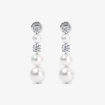 Grace Pearl and Diamond Graduated Drop Earrings