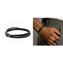 Men's Black Wrap Around Leather Bracelet