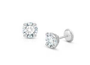 White Gold Round Back Stud Earrings