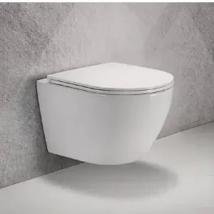Oval Wall-hung WC with White Ceramic Seat - 49x36 cm - Cort