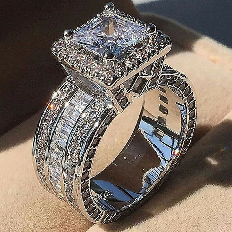 Silver ring with zircon for wedding