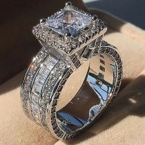 Silver ring with zircon for wedding