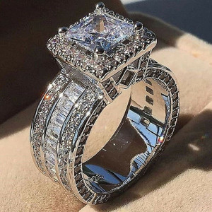 Silver ring with zircon for wedding