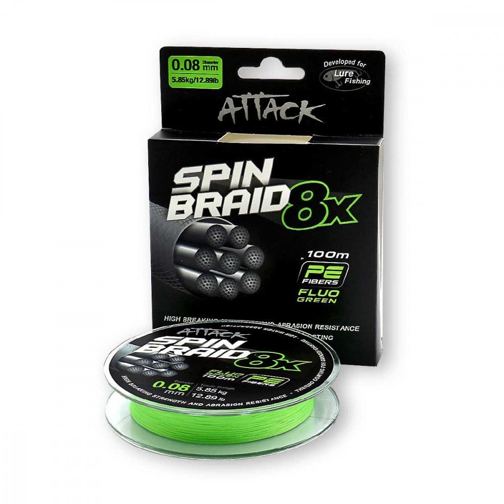 ATTACK SPINBRAID X8 100m 0.08mm Fluo Green