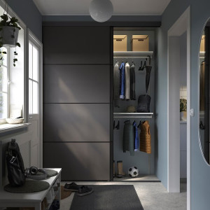 Garderober s kliznim vratima, crna dvostrano/Mehamn tamnosiva, 177x65x240 cm