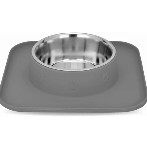 Mr. PET SingleDiner Činija sa silikonskom podlogom, Siva, 540ml