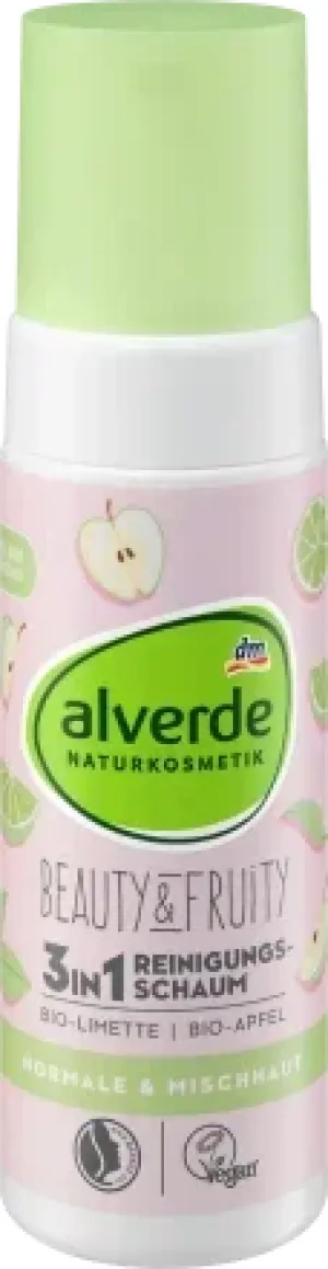 alverde NATURKOSMETIK Beauty&Fruity 3u1 pena za čišćenje lica – limeta i jabuka, 150 ml