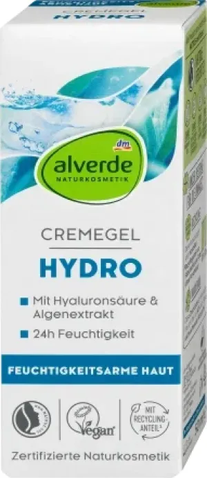 alverde NATURKOSMETIK HYDRO 24h gel krema za lice - hijaluronska kiselina i morske alge, 50 ml