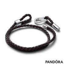Pandora Moments crna pletena dvostruka kožna narukvica