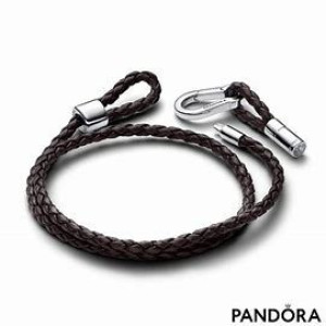 Pandora Moments crna pletena dvostruka kožna narukvica