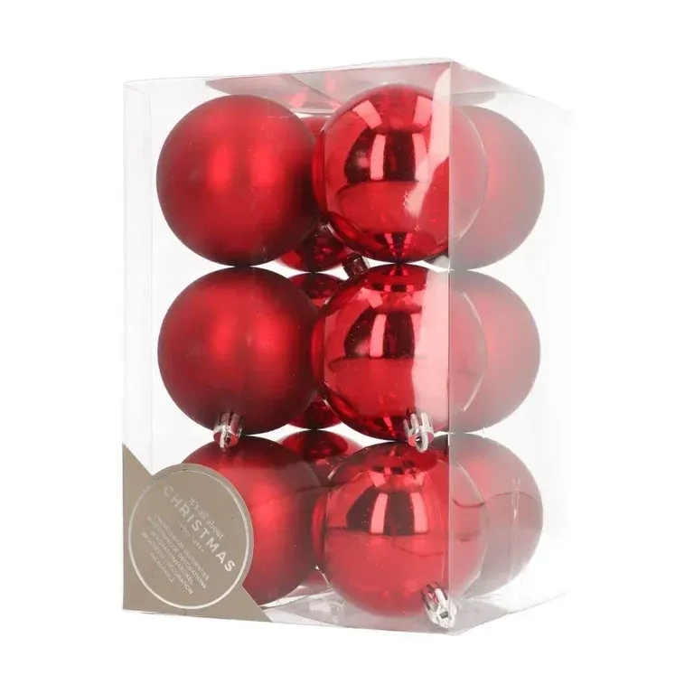 12 shatterproof Christmas baubles red
