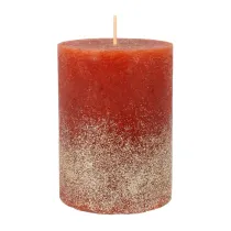 Dark Red Pillar Candle with Gold Glitter