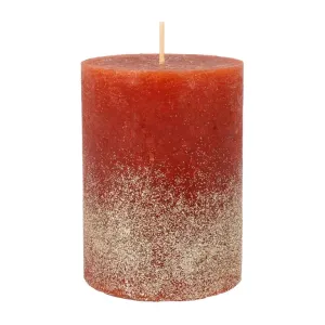 Dark Red Pillar Candle with Gold Glitter
