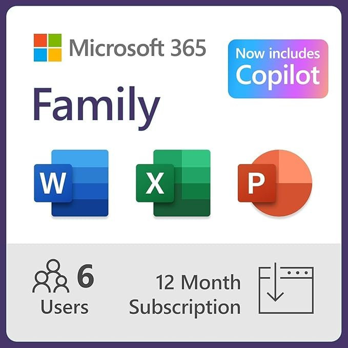 Microsoft 365 Family | 12-Month Subscription, Up to 6 People | Word, Excel, PowerPoint 