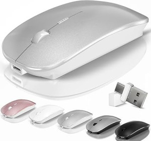 Bluetooth Wireless Mouse for MacBook Air Mac Pro Laptop PC Pad Optical Rechargeable Silent Mouse with Jiggler Mode Dual Mode Switch Bluetooth 5.2/3.0 and 2.4G USB-A & USB-C