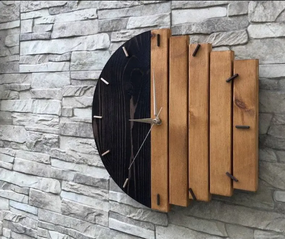 homary 11.8" Rustic Wall Clock Abstract Wood Wall Clocks for Living Room Creative Analog Clock Home Hanging Artistic Decor Art