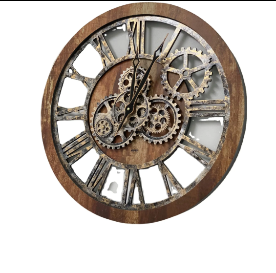 Handmade Wooden Crafts Oem Custom Moving Gear 3d Decor Clock Wall Watch Modern Wall Clock