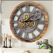 Handmade Wooden Crafts Oem Custom Moving Gear 3d Decor Clock Wall Watch Modern Wall Clock