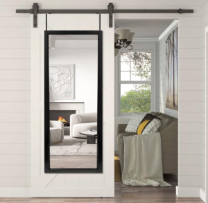 NeuType 44" x 16" Over The Door Mirror Full Length Mirror Door Mirror Hanging with 2 Metal Hangers for Bedroom Living Room Bathroom Black