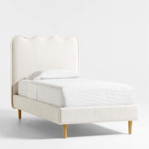 Waveland Ivory and Natural Stripe Upholstered Kids Twin Bed