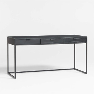 Casement 60" Black Metal Desk with Glass Top