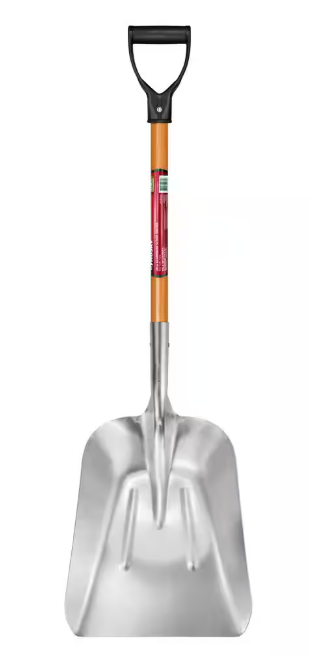 28 in. D-Grip Short Wood Handle Aluminum Scoop Shovel