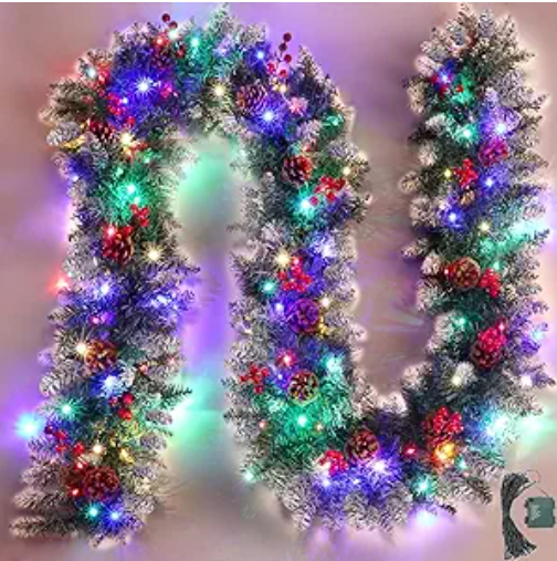 9Ft Snowflake Christmas Garland with 50 Colorful LED 