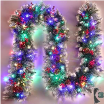 9Ft Snowflake Christmas Garland with 50 Colorful LED 
