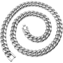 Stainless Steel Silver Cuban Chain Necklace