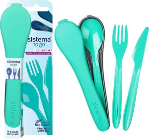 Sistema Plastic Travel Sturdy Fork Knife Spoon Set Assorted Colours