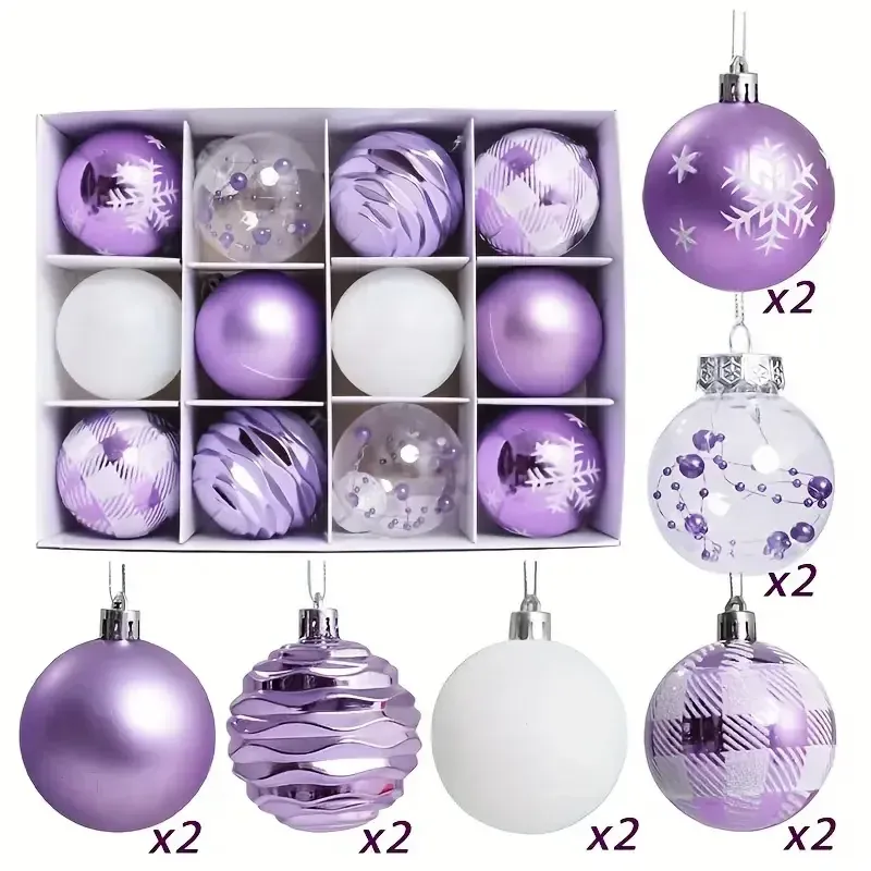 Novogodišnje kuglice za jelku – lila mix – 6 cm – set od 12