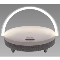 Stona lampa Saturn LED sa bežicnim punjacem i zvucnikom bela