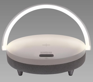 Stona lampa Saturn LED sa bežicnim punjacem i zvucnikom bela