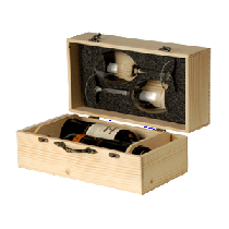 Drvena kutija za dvije boce vina i dvije čaše 